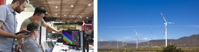Left : Maptek Software technologies that encourage integration and collaboration Image courtesy of Maptek<br /><br />Right: A wind farm in the mining regions of Atacama and Coquimbo