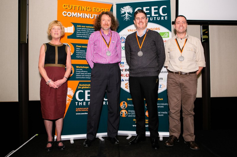 CEEC Executive President Janine Herzig with Medal recipients Professor Malcolm Powell, Ben Wraith and Justin Resta at IMPC 2022