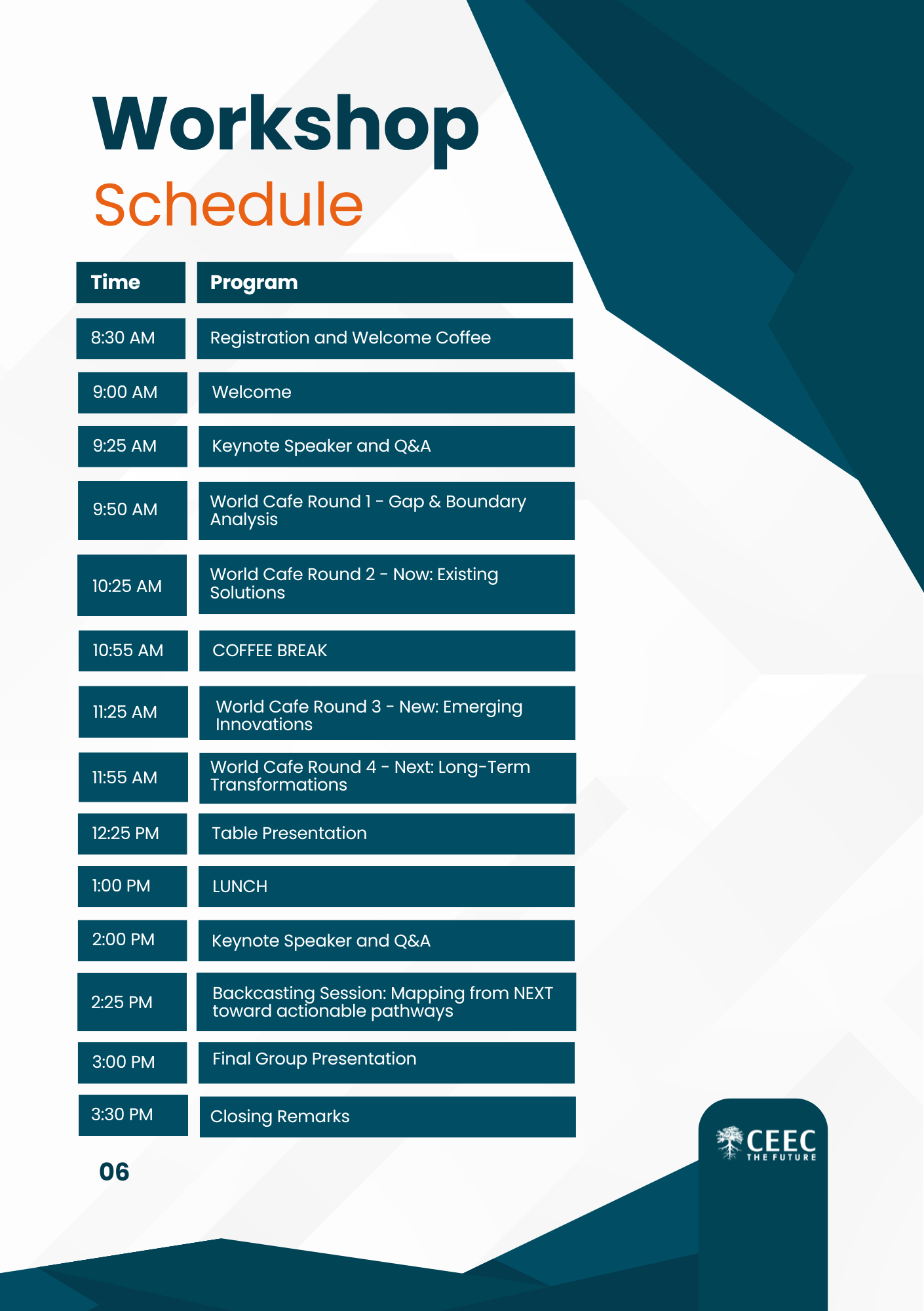 Workshop Schedule